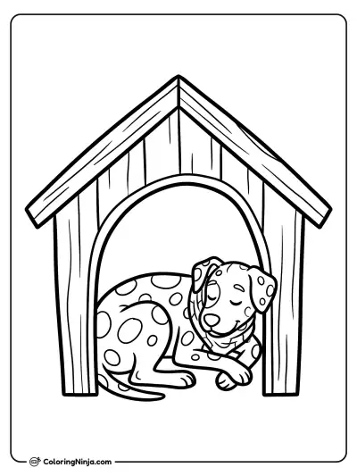 Cozy Puppy in a Doghouse Coloring Page