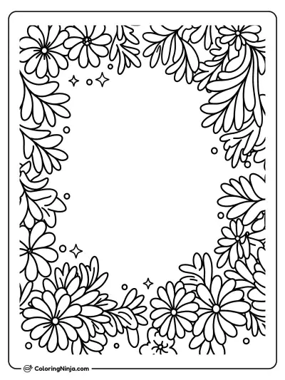 Floral Frame with Spring Flowers Coloring Page