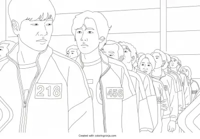 A coloring page of squid game