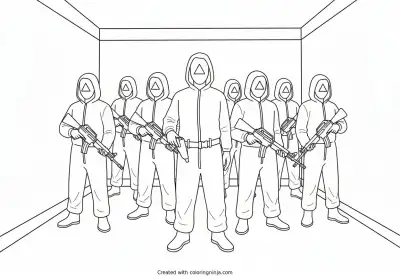 A coloring page of squid game