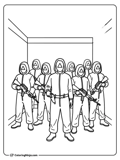 Squid Game Guards with Guns Assembled Coloring Page