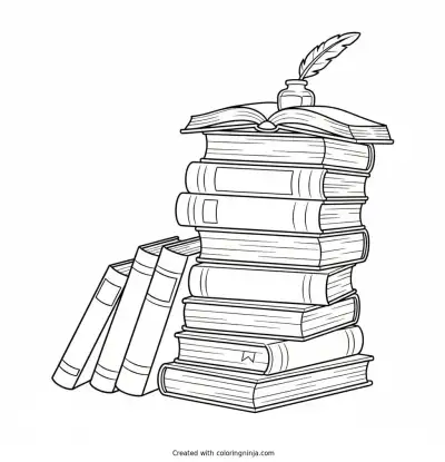 A Stack of Books Coloring Page