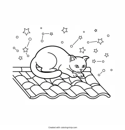 Rooftop Cat on Patrol Coloring Page