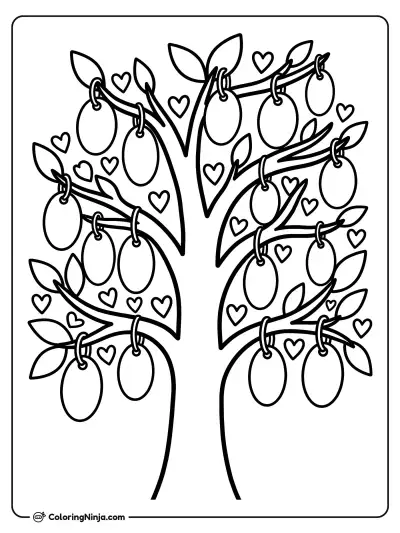 Thankful Hearts Gratitude Tree Coloring Page