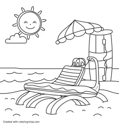 A coloring page of summer beach sun 