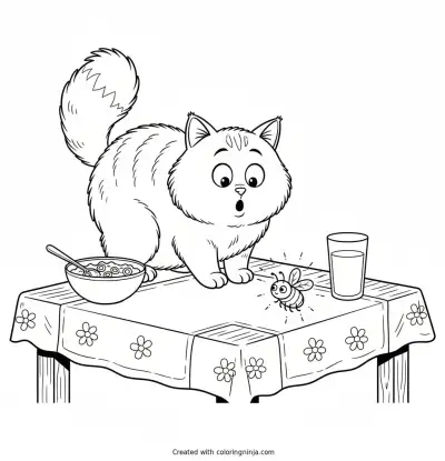 The Surprised Kitchen Cat Coloring Page