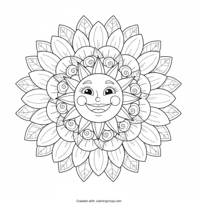 Sunny Flower Petal Mandala Coloring Page