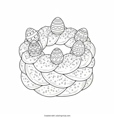 Braided Sweet Easter Bread Ring Coloring Page