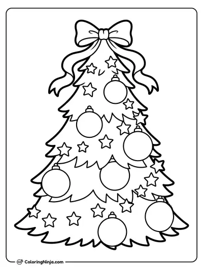 Classic Decorated Holiday Evergreen Tree Coloring Page