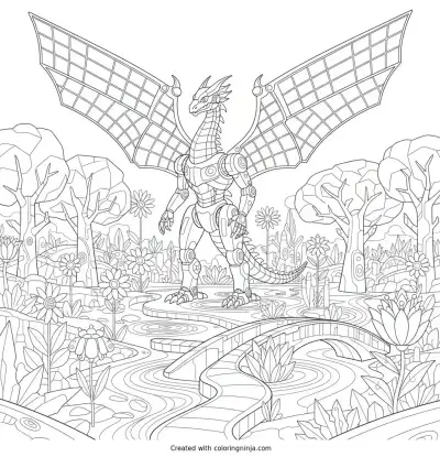 Solar Powered Metal Dragon Guardian Coloring Page