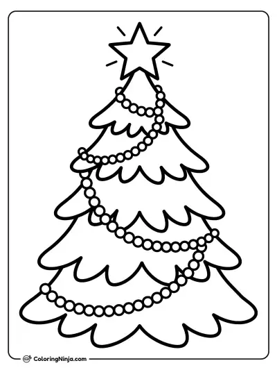 Tall Starry Holiday Evergreen Coloring Page