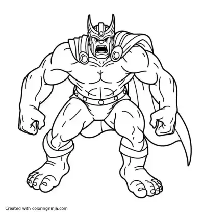 A coloring page of Thor fighting the hulk realistic