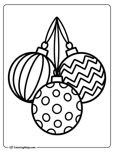 Trio of Patterned Baubles Coloring Page