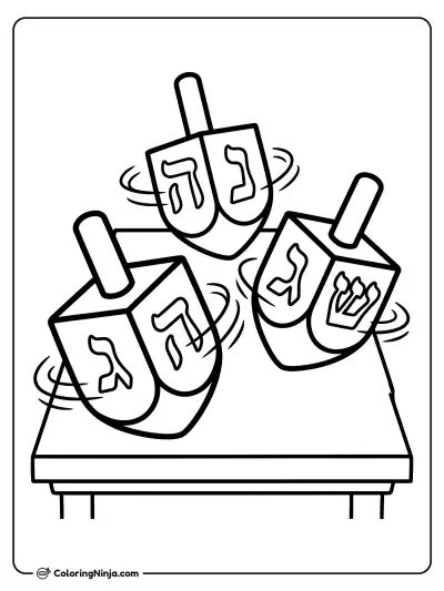 Spinning Wooden Dreidels Coloring Page