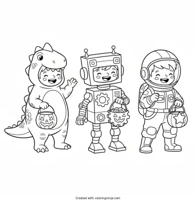 Trick or Treat Friends Coloring Page