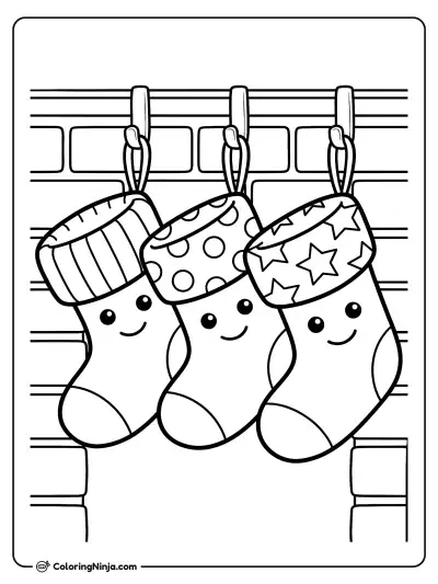 Stockings on Fireplace Mantel Coloring Page