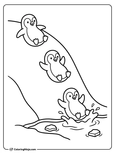 Playful Snowy Hill Tobogganing Coloring Page