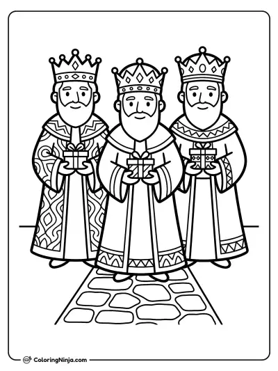 Three Kings Carrying Gifts Coloring Page