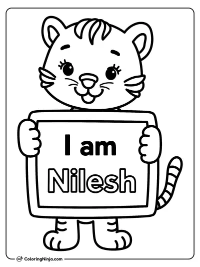Tiger Holding a Whiteboard Coloring Page