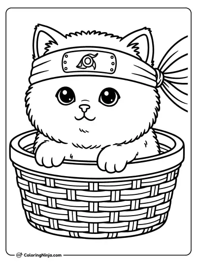 Little Kitten in a Basket Coloring Page