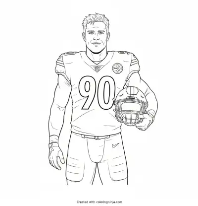 T.J. Watt Sideline Helmet Portrait Coloring Page