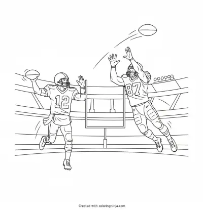 Tom Brady Throwing a TD to Gronk. Only One Ball Coloring Page