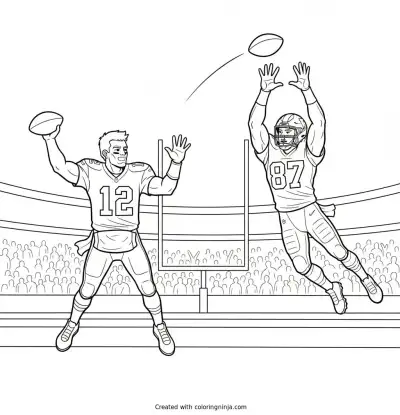 Tom Brady Throwing a TD to Gronk Coloring Page