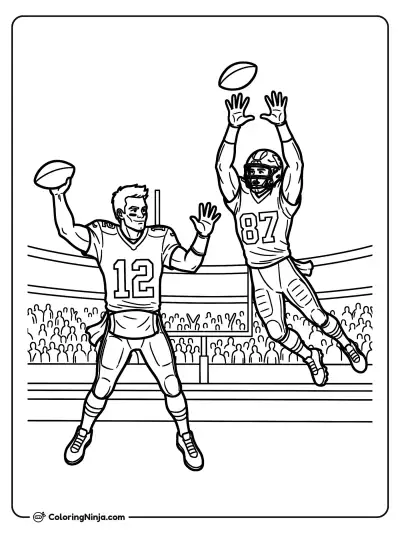 Tom Brady Throwing a TD to Gronk Coloring Page