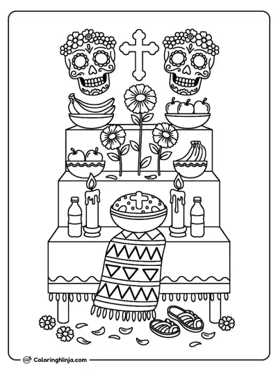Traditional Ofrenda Display Coloring Page