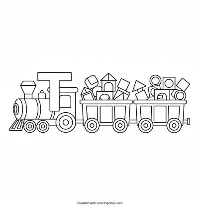 Letter T Toy Train Engine Coloring Page