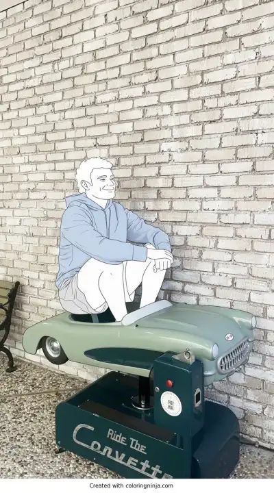 A coloring page of Travis Kelce on a Corvette Ride