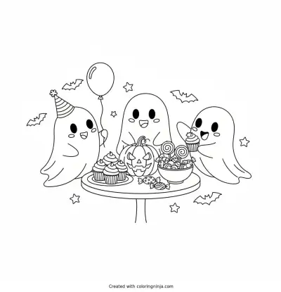 Tres Fantasmitas De Fiesta Coloring Page