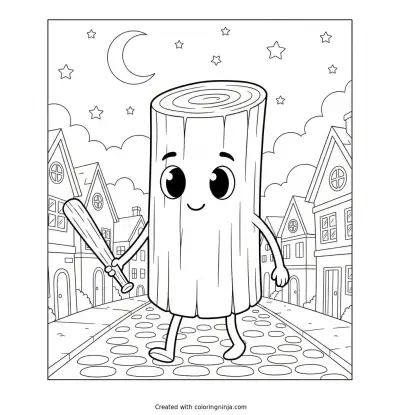 Tung Tung Tung Sahur Night Walk Coloring Page