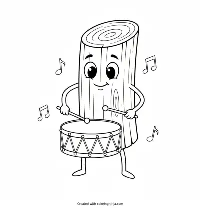 Tung Tung Tung Sahur Playing the Drum Coloring Page