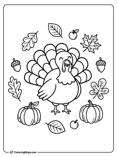 Pavo alegre y elementos del otoño