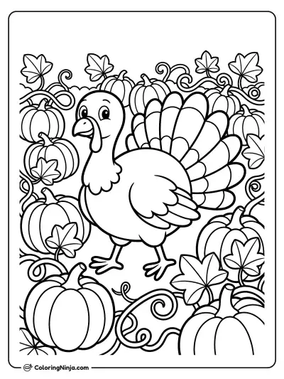 Turkey in the Pumpkin Patch Coloring Page