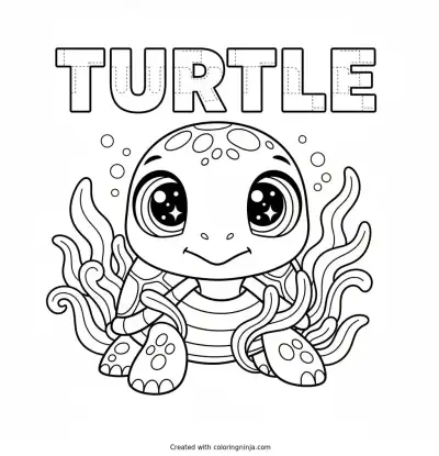 A Turtle with Sparkly Eyes Coloring Page
