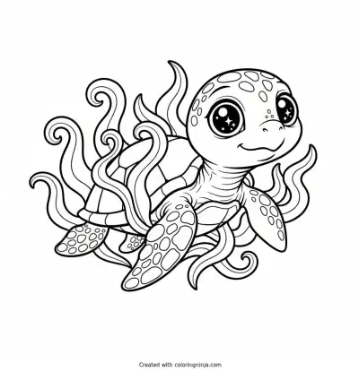 A Turtle with Sparkly Eyes Coloring Page
