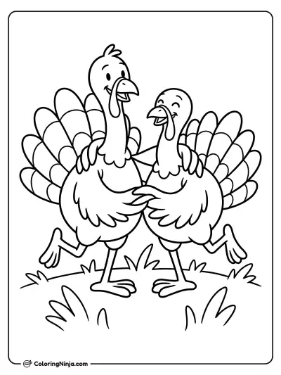 Two Happy Dancing Turkeys Coloring Page