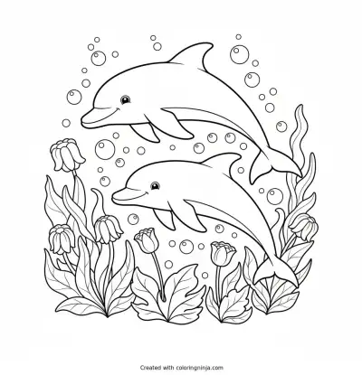 Friendly Dolphins Swimming Together Coloring Page