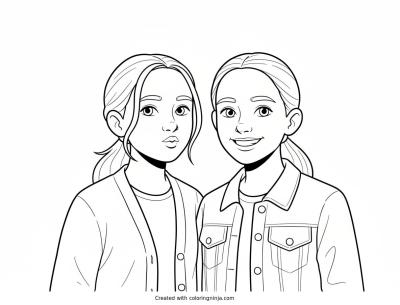 A coloring page of Two Girls Posing in Front of Lockers