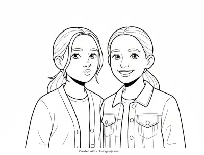 A coloring page of Two Girls Posing in Front of Lockers