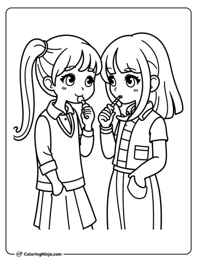 Dos niñas en la escuela comiendo dulces