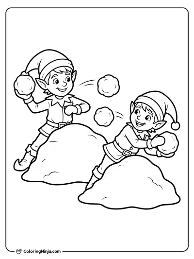 Winter Snowball Fight Coloring Page
