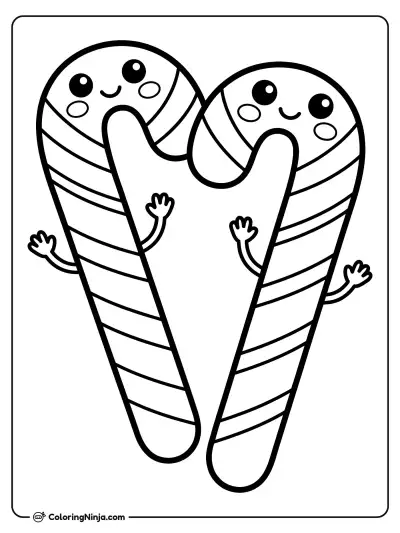 Happy Kawaii Candy Canes Coloring Page
