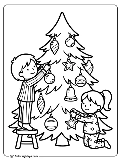 Niños decorando el árbol de Navidad