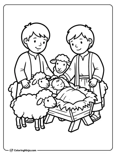 Shepherds Visit the Manger Coloring Page