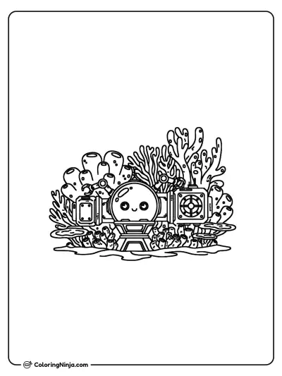 Australian Coral Reef Underwater Station Coloring Page