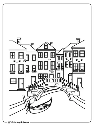 An Italian Canal and Bridge Coloring Page