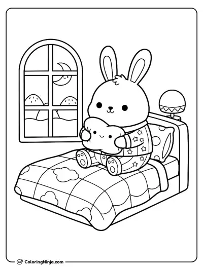 Cute Bunny In Pajamas Coloring Page